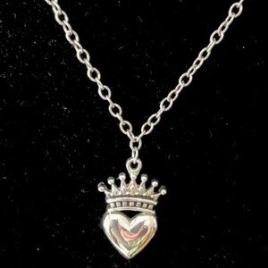 Rock Rebel Necklace Silver Tone Heart Crown 18” Chain-Streetwear Punk Emo-GUC!